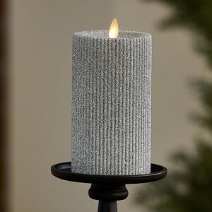 Luminara Flameless Moving Flame Indoor LED Candle, 3.25"x6.5" - Brilliant Silver